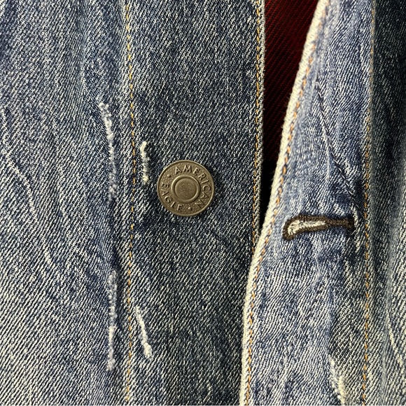 AE American Eagle flannel lined denim jean jacket men’s buffalo check Size Large - Picture 4 of 12